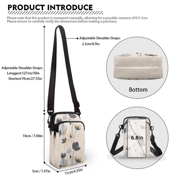 Tropical Turtle Flowers Travel Crossbody Bag Deep Blue Cell Phone Shoulder :D - Picture 6 of 7